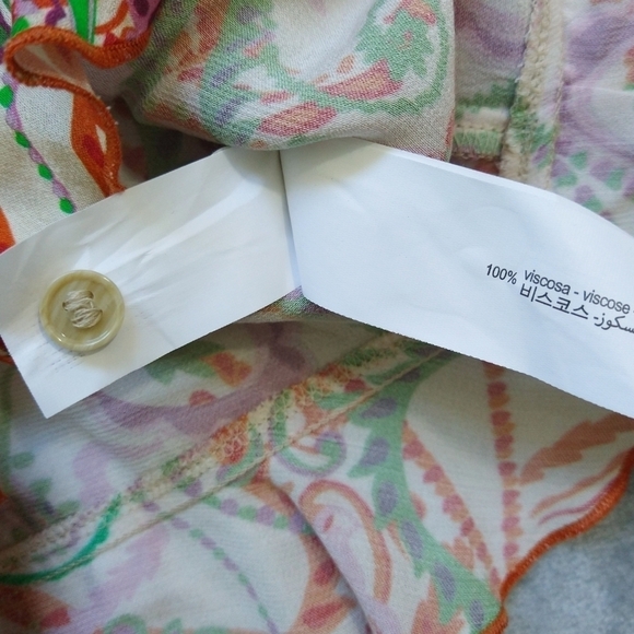 Zara Multicolor Abstract Paisley Button-Up Tie Front Cropped Blouse Colorful - Picture 9 of 11